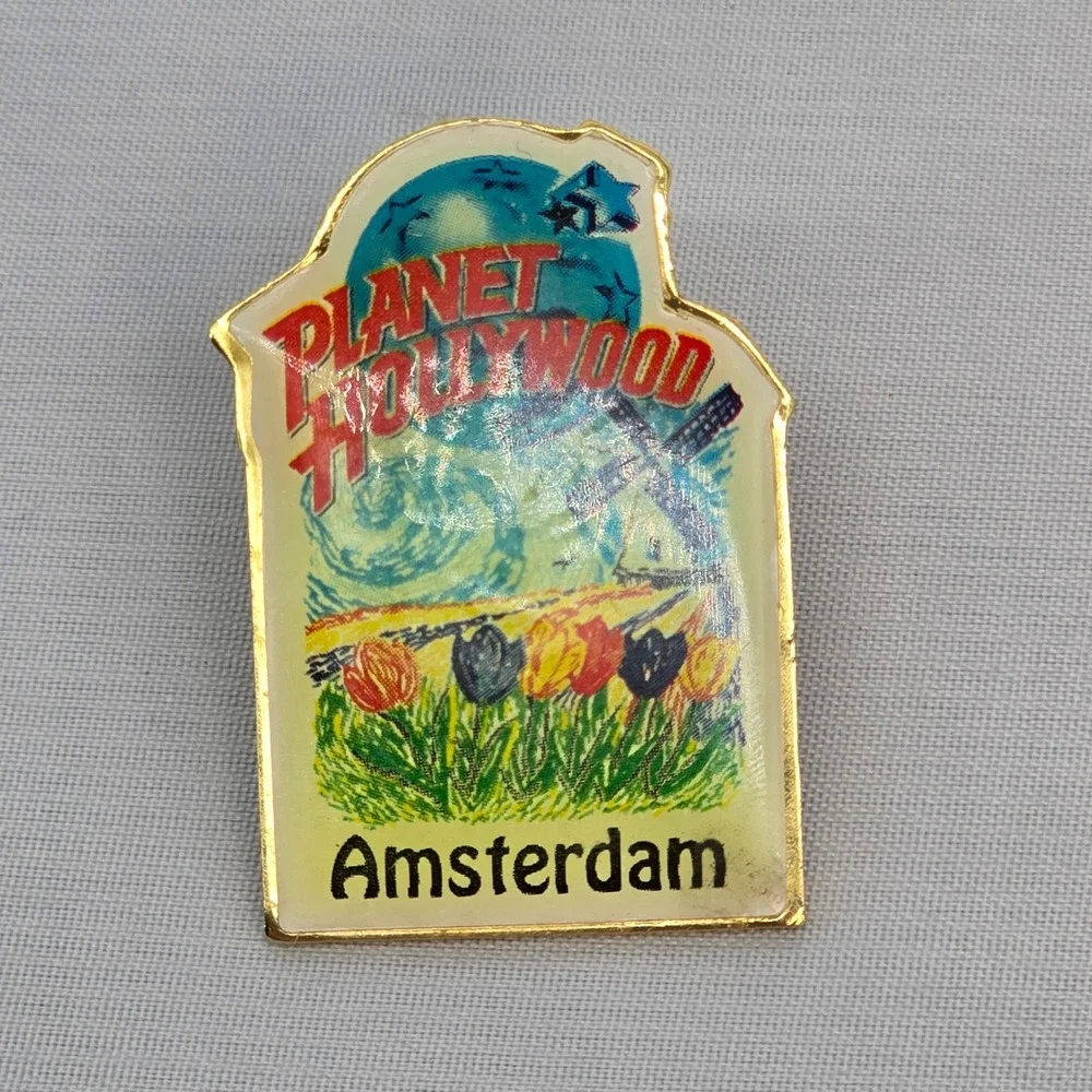 Vintage 1997 Planet Hollywood Amsterdam Van Gogh Windmill Enamel Pin Fotoball